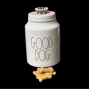 Rae Dunn White 'Good Dog' Treat Jar with Crown Lid